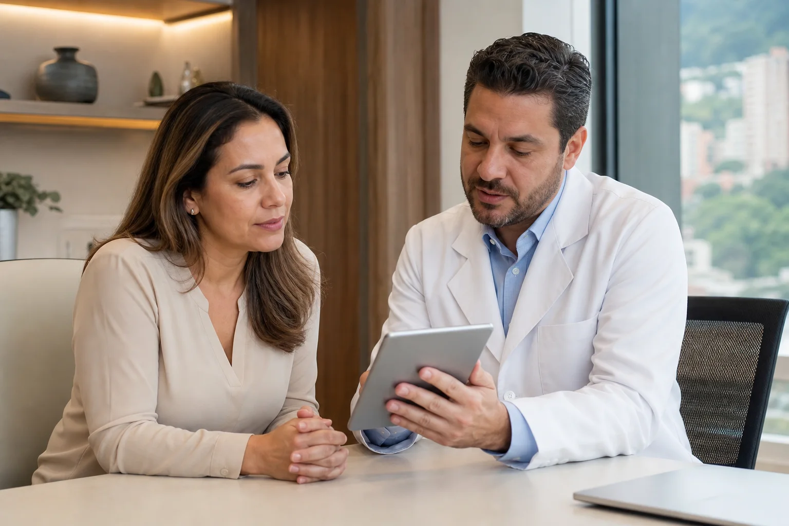 consulta médica para explicar la diferencia entre pexia y mastopexia
