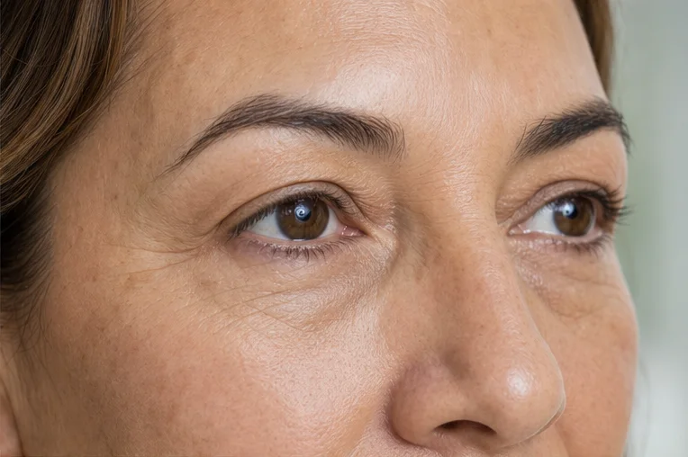 detalle natural del área de los ojos evaluada antes de una blefaroplastia